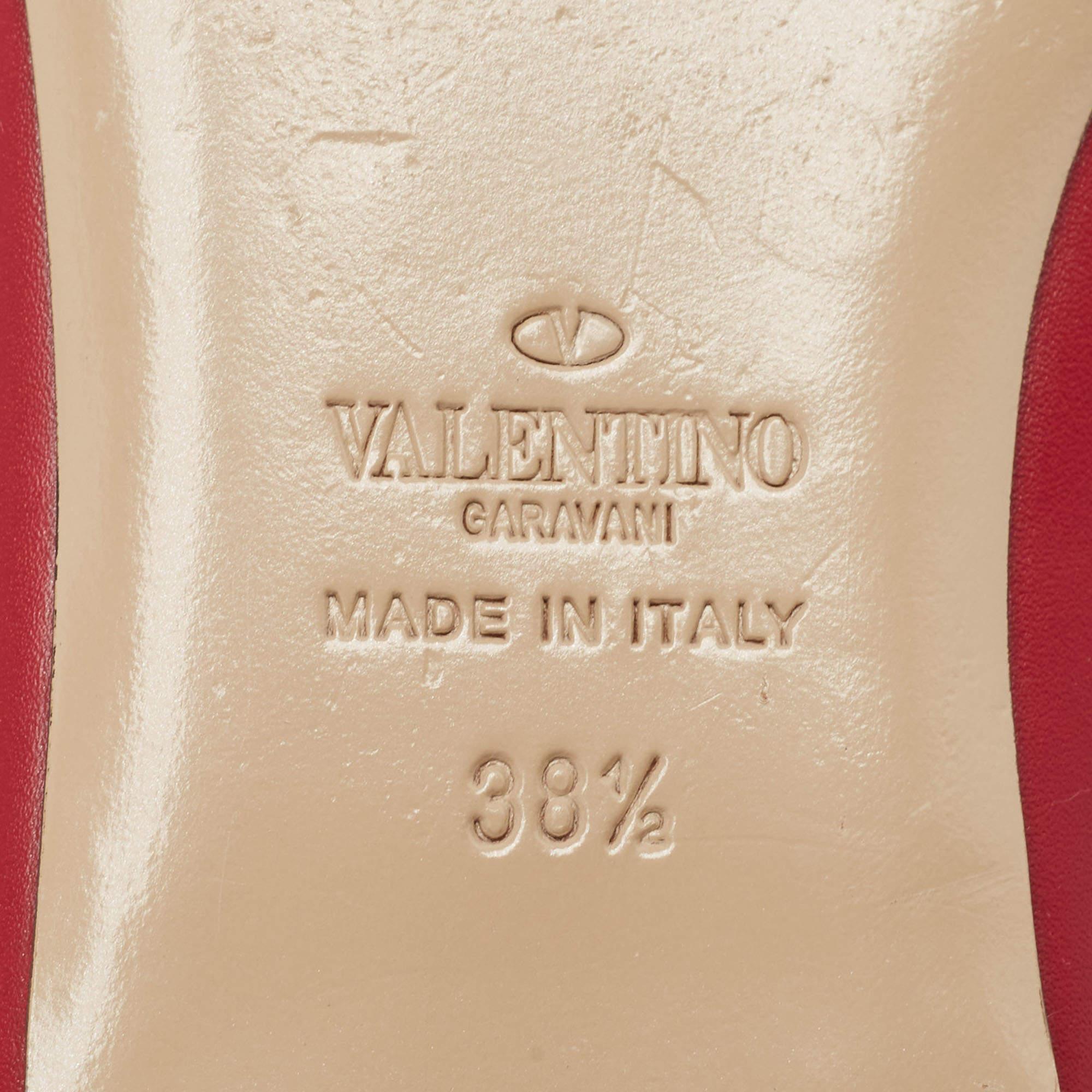 Valentino Burgundy/Beige Leather Rockstud Ballet Flats Size 38.5 For Sale 1
