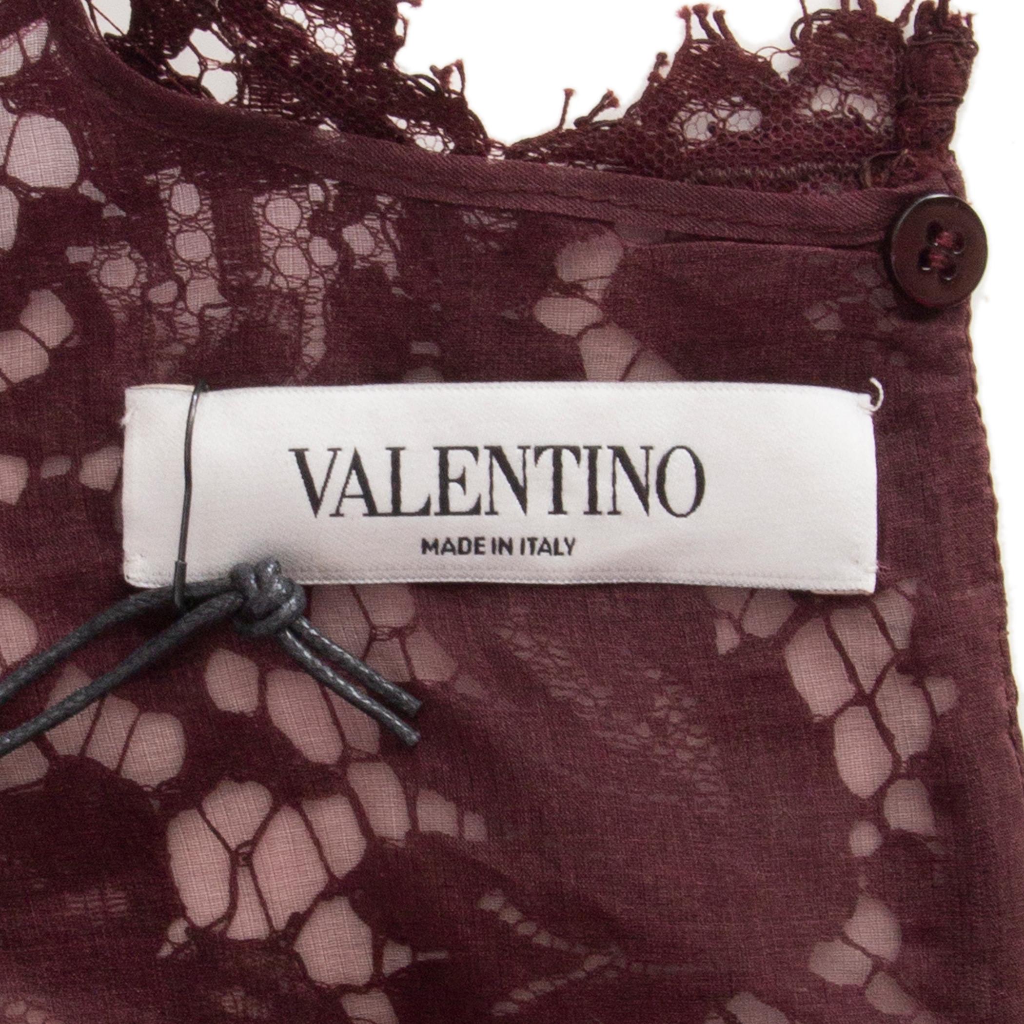 Black VALENTINO burgundy cotton LACE Short Sleeve Shirt Dress 40