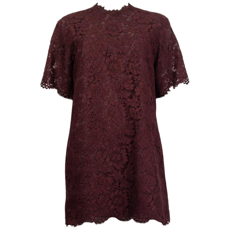 VALENTINO burgundy cotton LACE Short Sleeve Shirt Dress 40