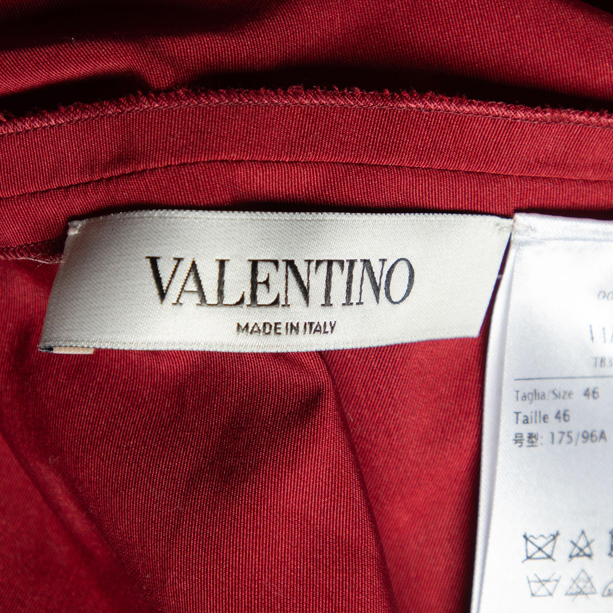 Valentino Burgundy Cotton Taffeta Neck Tie Detail Top L In Good Condition For Sale In Dubai, Al Qouz 2