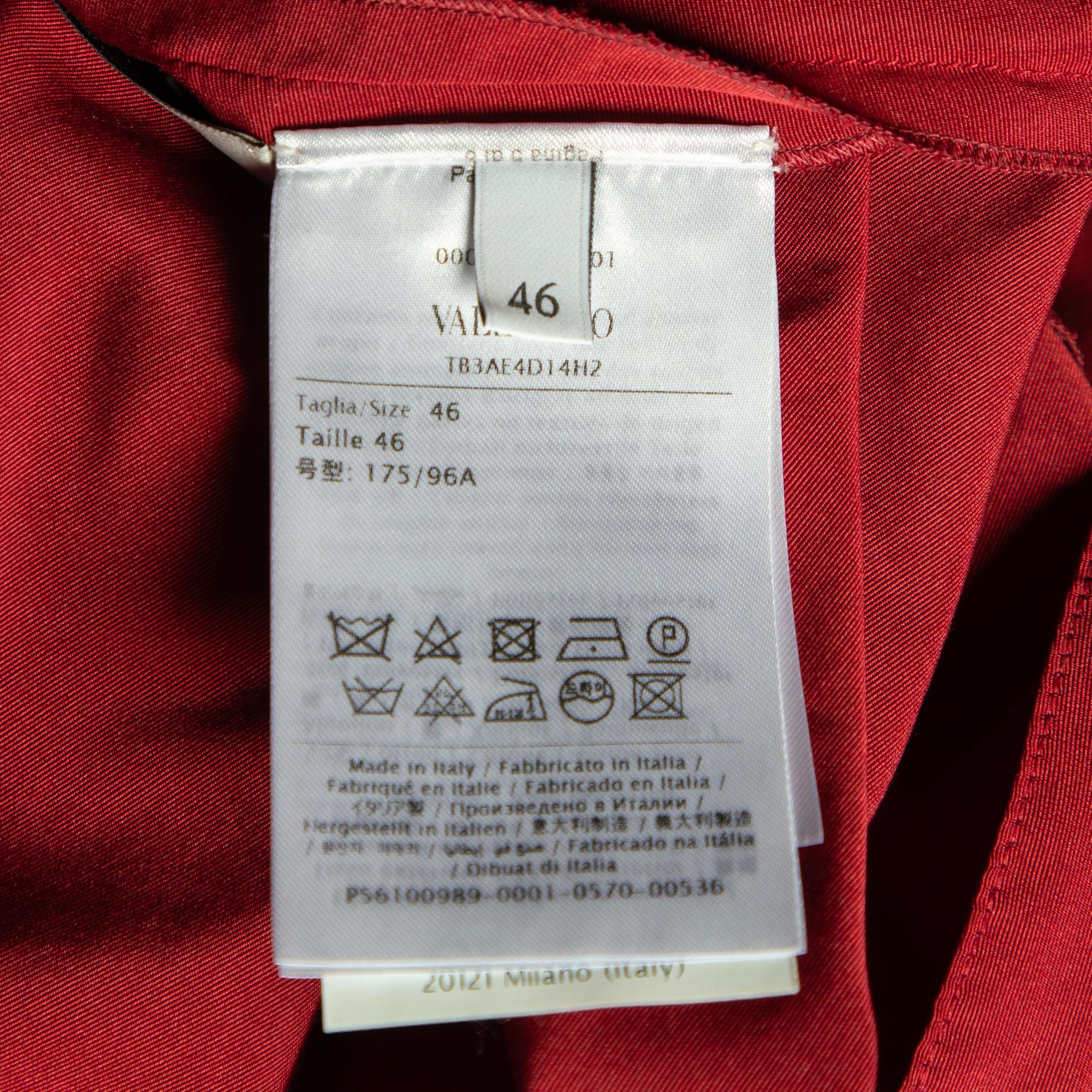 Valentino Burgundy Cotton Taffeta Neck Tie Detail Top L For Sale 1