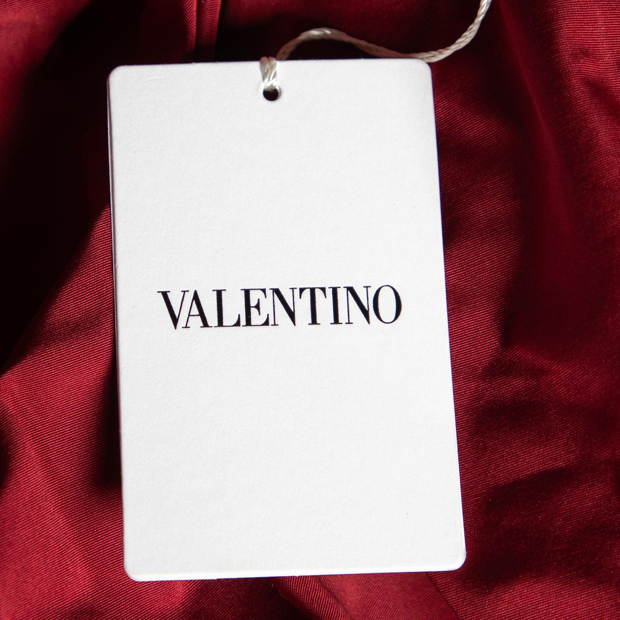 Valentino Burgundy Cotton Taffeta Neck Tie Detail Top L For Sale 2