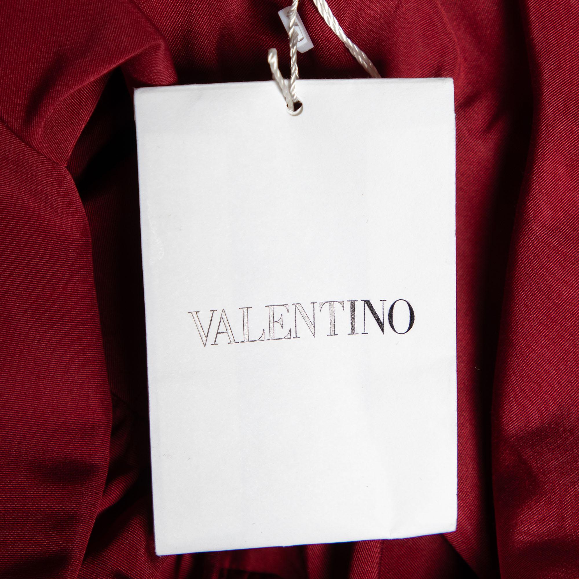 Valentino Burgundy Cotton Taffeta Neck Tie Detail Top L For Sale 3