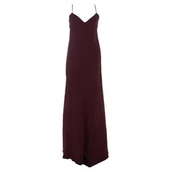 plunge evening gown Valentino Burgundy Crepe Knit Plunge Neck Strappy Evening Gown L