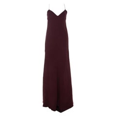 Valentino Burgundy Crepe Knit Plunge Neck Strappy Evening Gown L