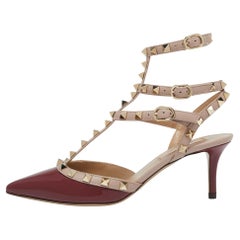 Valentino Burgundy/Dusty Pink Patent and Leather Ankle-Strap Pumps Size 36