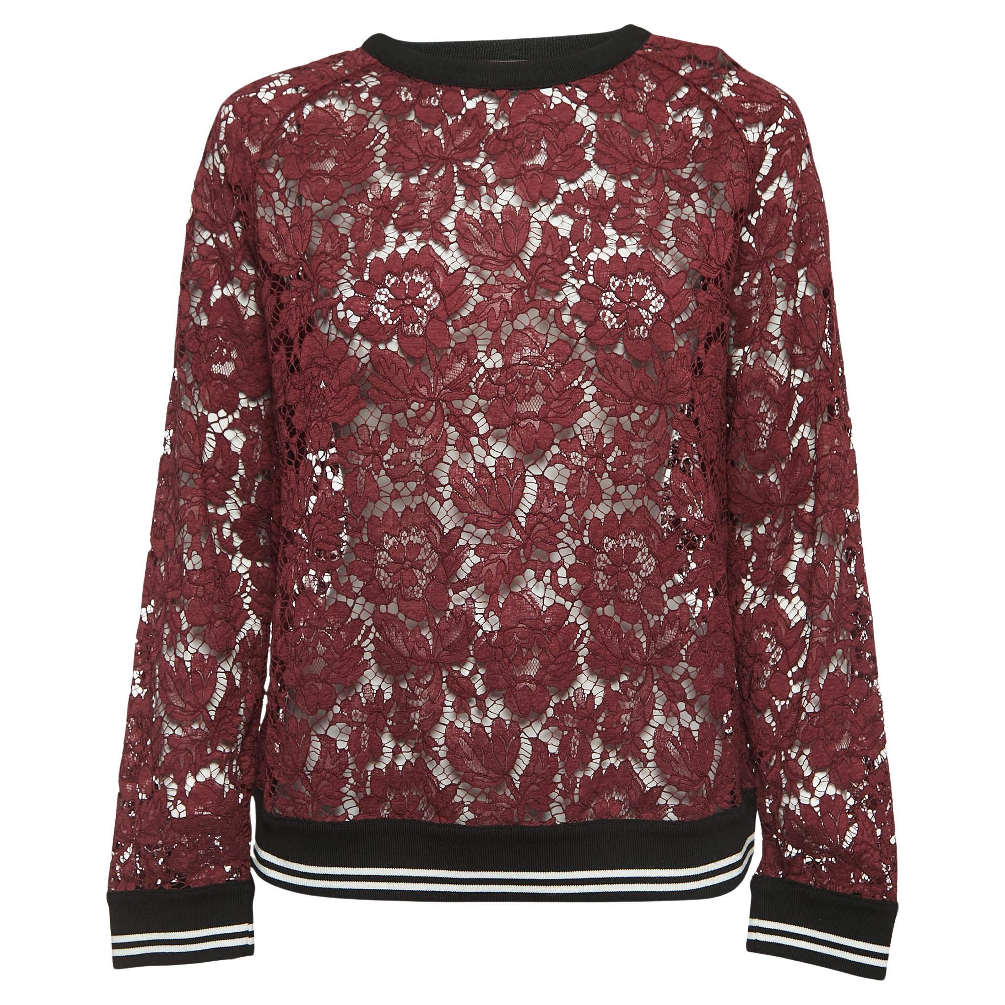 Valentino Burgundy Lace Crew Neck Sweatshirt M