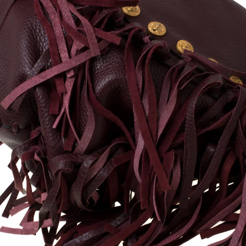 Valentino Burgundy Leather C Rockee Studded Fringe Hobo 5
