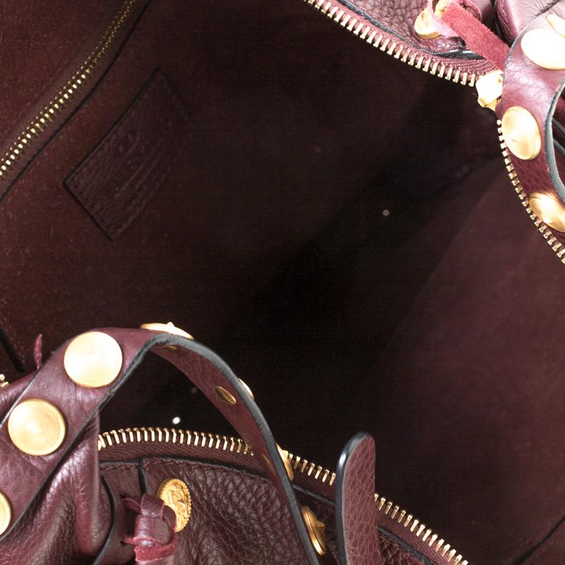 Valentino Burgundy Leather C Rockee Studded Fringe Hobo 3