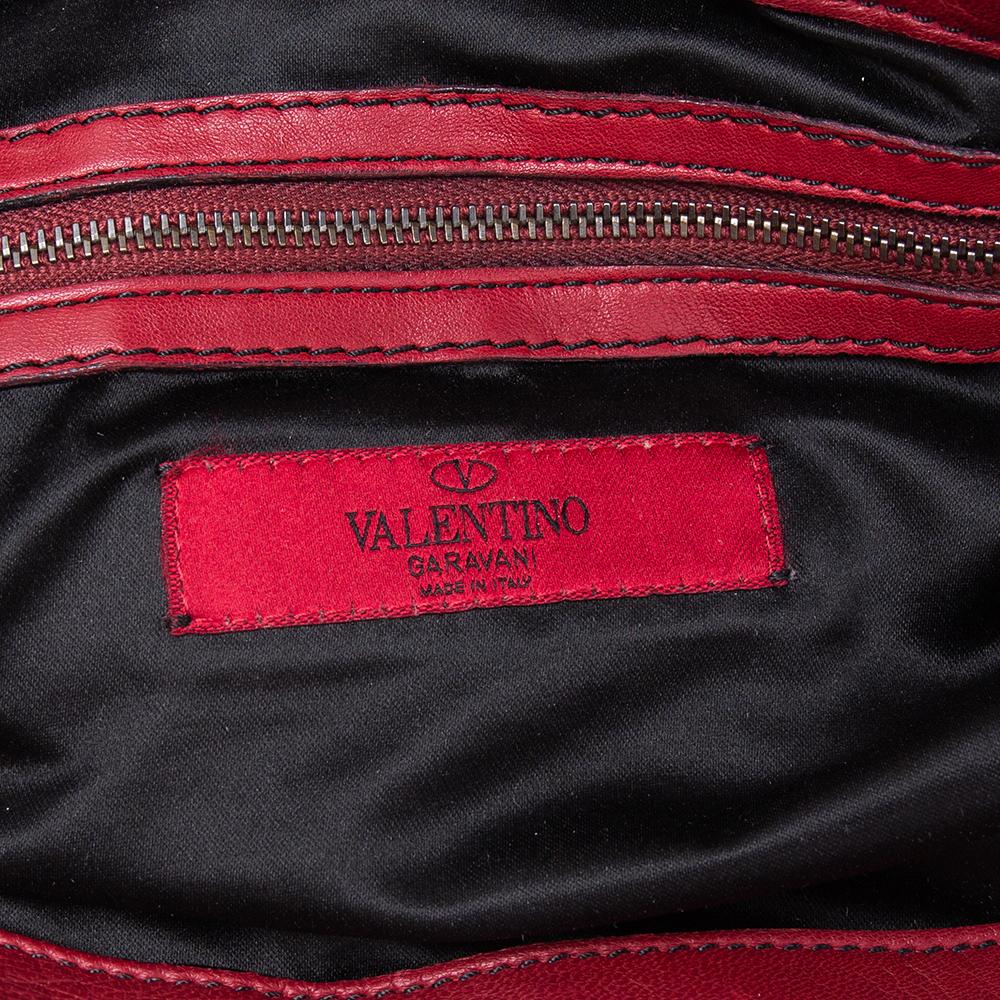 Valentino Burgundy Leather Crystal Jeweled V-logo Satchel 4