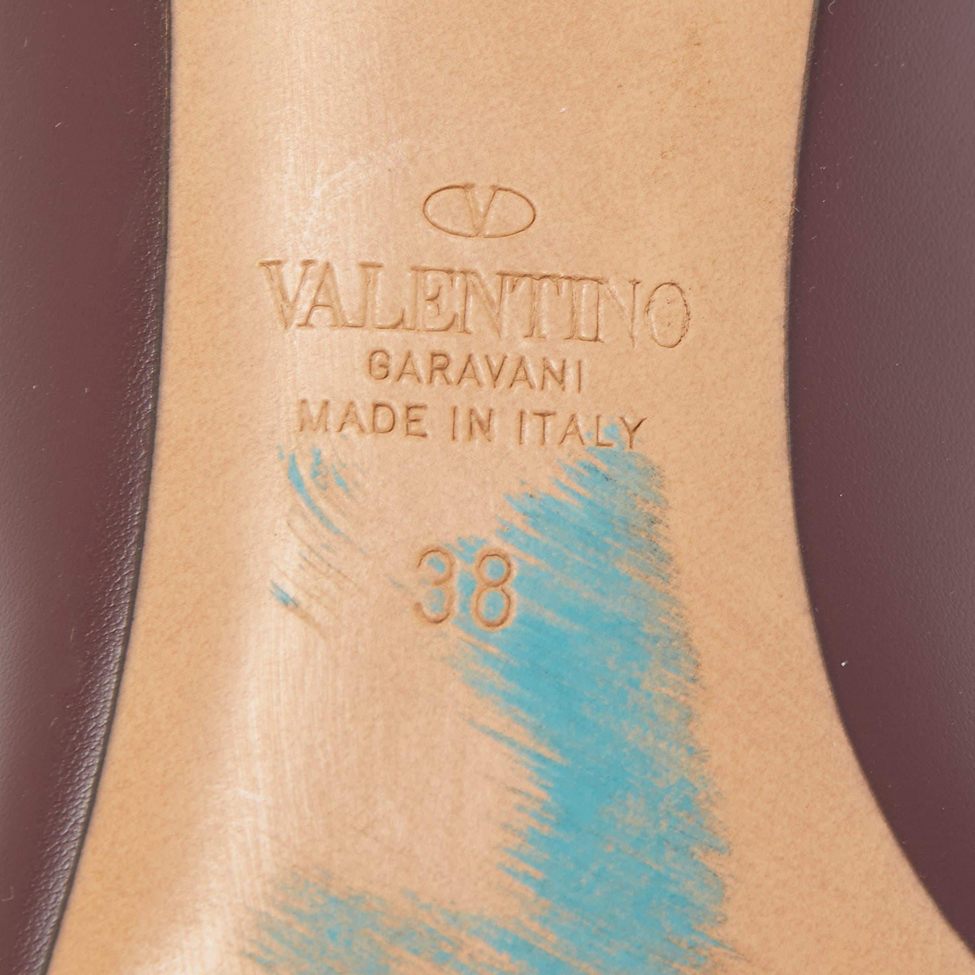 Valentino Burgundy Leather Escape V Logo Pointed Toe Pumps Size 38 3