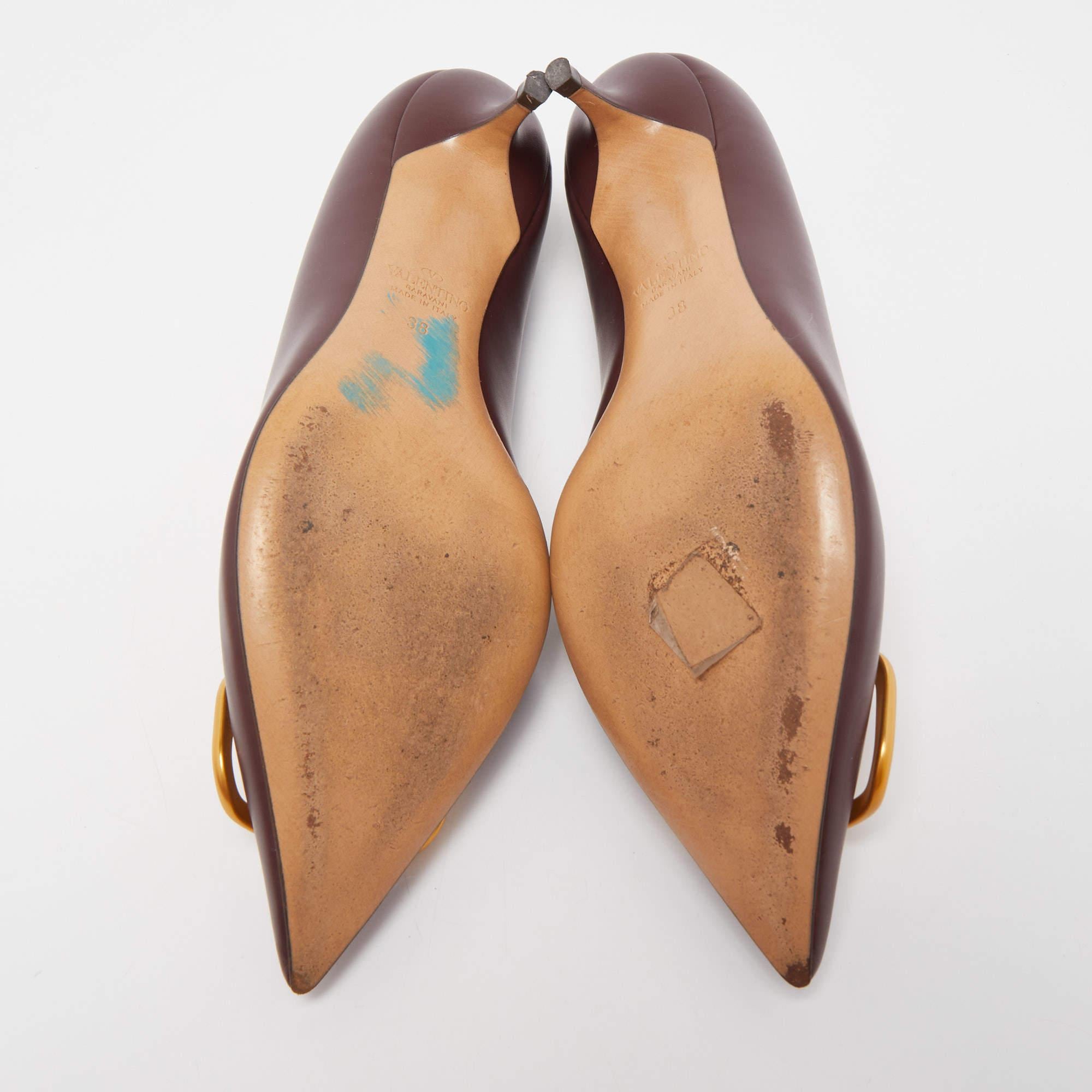 Valentino Burgundy Leather Escape V Logo Pointed Toe Pumps Size 38 4
