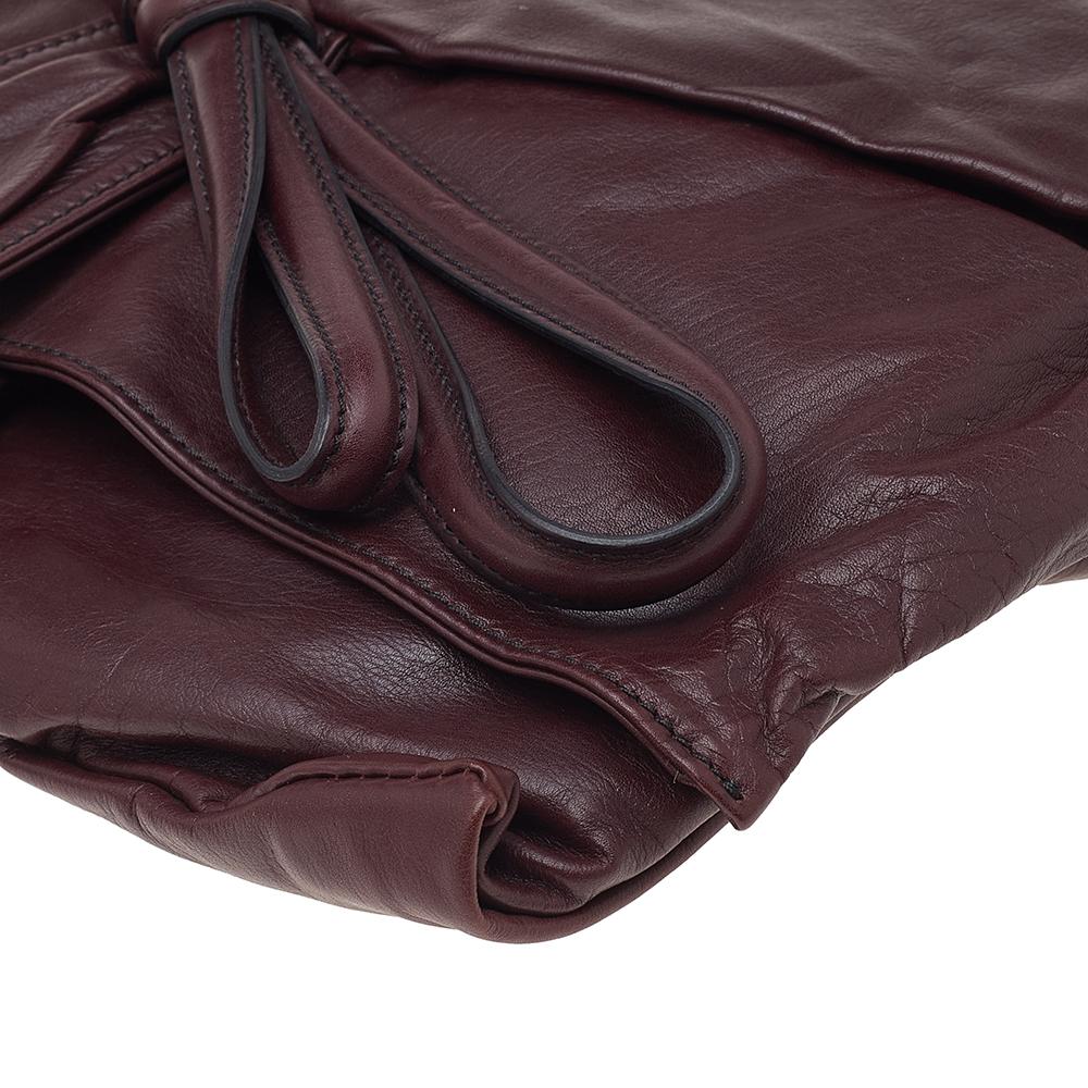 Valentino Burgundy Leather Flap Ribbon Strap Clutch 1