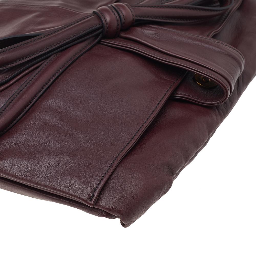 Valentino Burgundy Leather Flap Ribbon Strap Clutch 2
