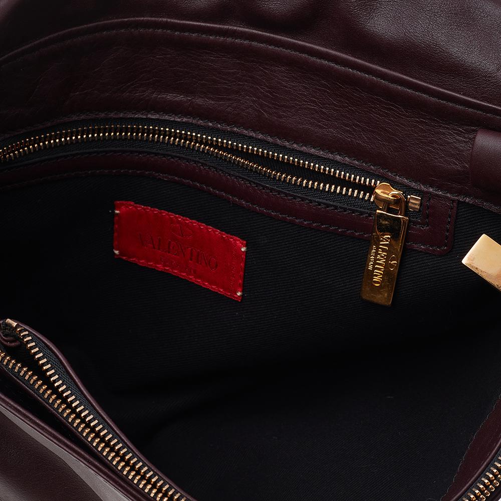 Valentino Burgundy Leather Flap Ribbon Strap Clutch 3