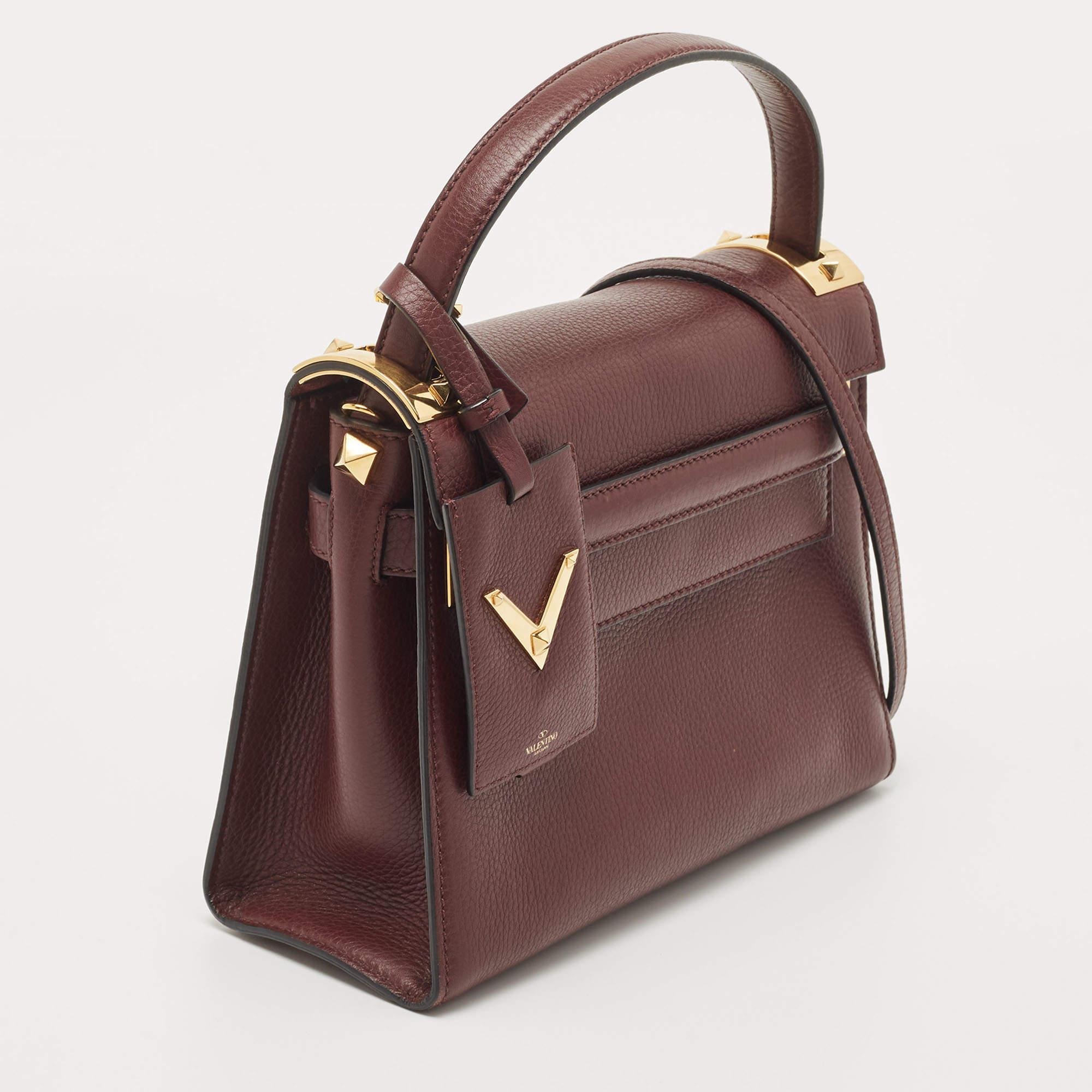 Valentino Burgundy Leather Flap Top Handle Bag In Fair Condition In Dubai, Al Qouz 2