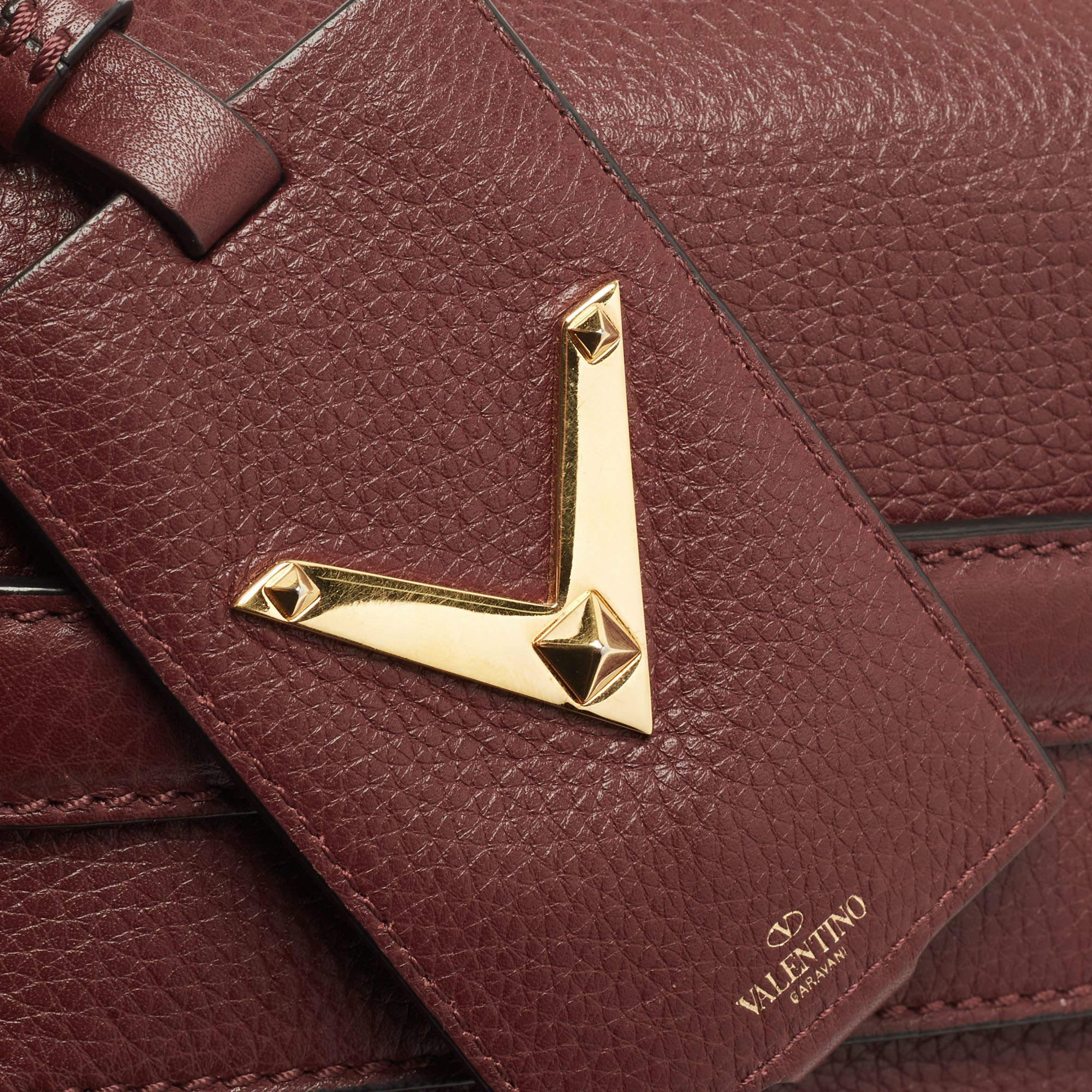 Women's Valentino Burgundy Leather Flap Top Handle Bag
