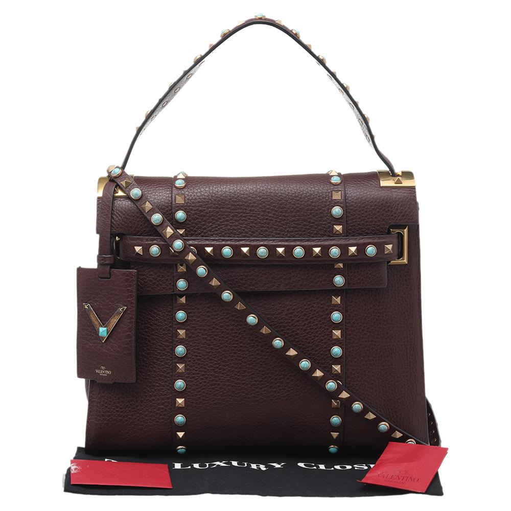 Valentino Burgundy Leather Medium My Rockstud Rolling Top Handle Bag 3