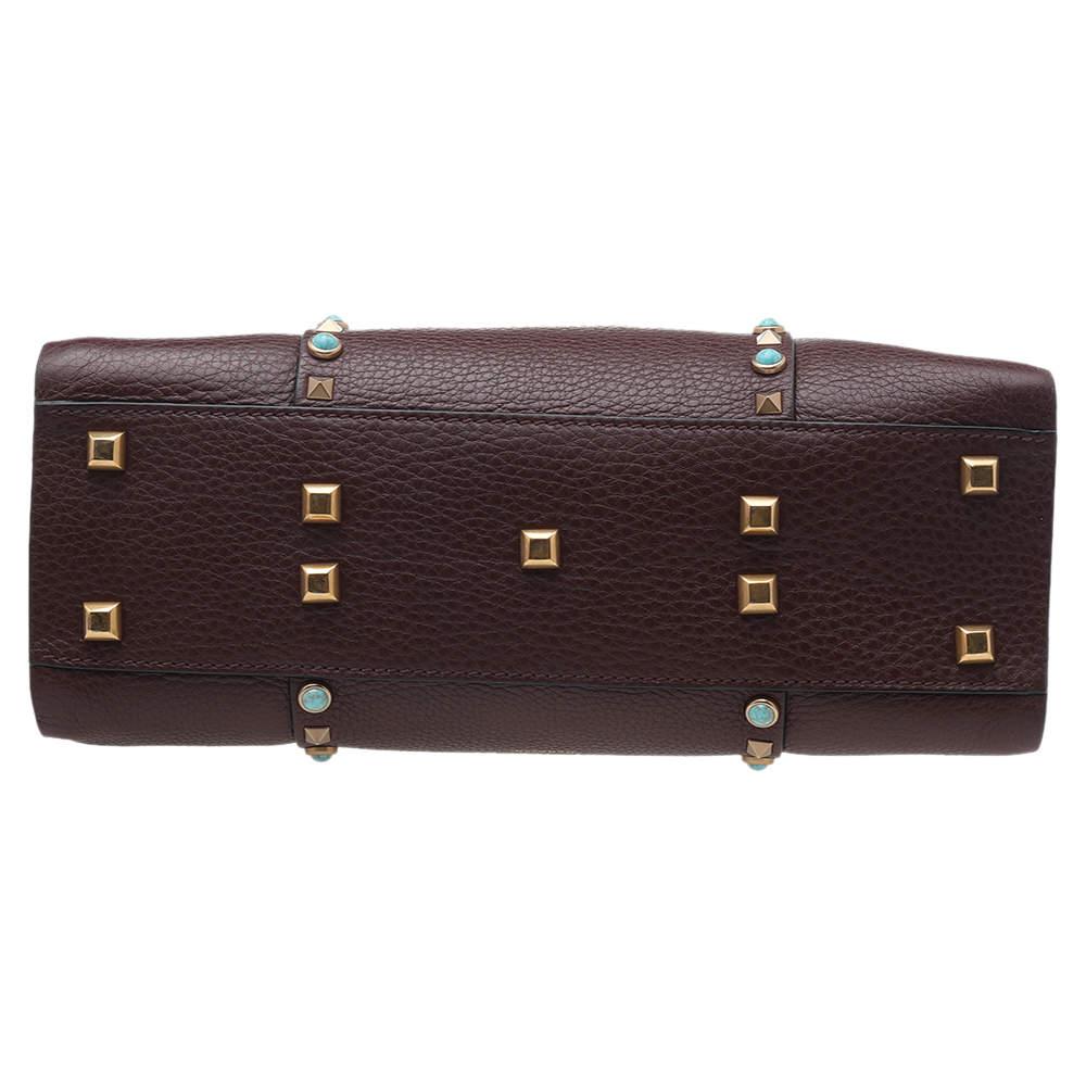 Women's Valentino Burgundy Leather Medium My Rockstud Rolling Top Handle Bag