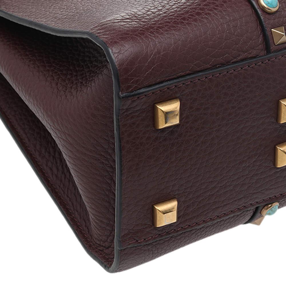 Valentino Burgundy Leather Medium My Rockstud Rolling Top Handle Bag 2