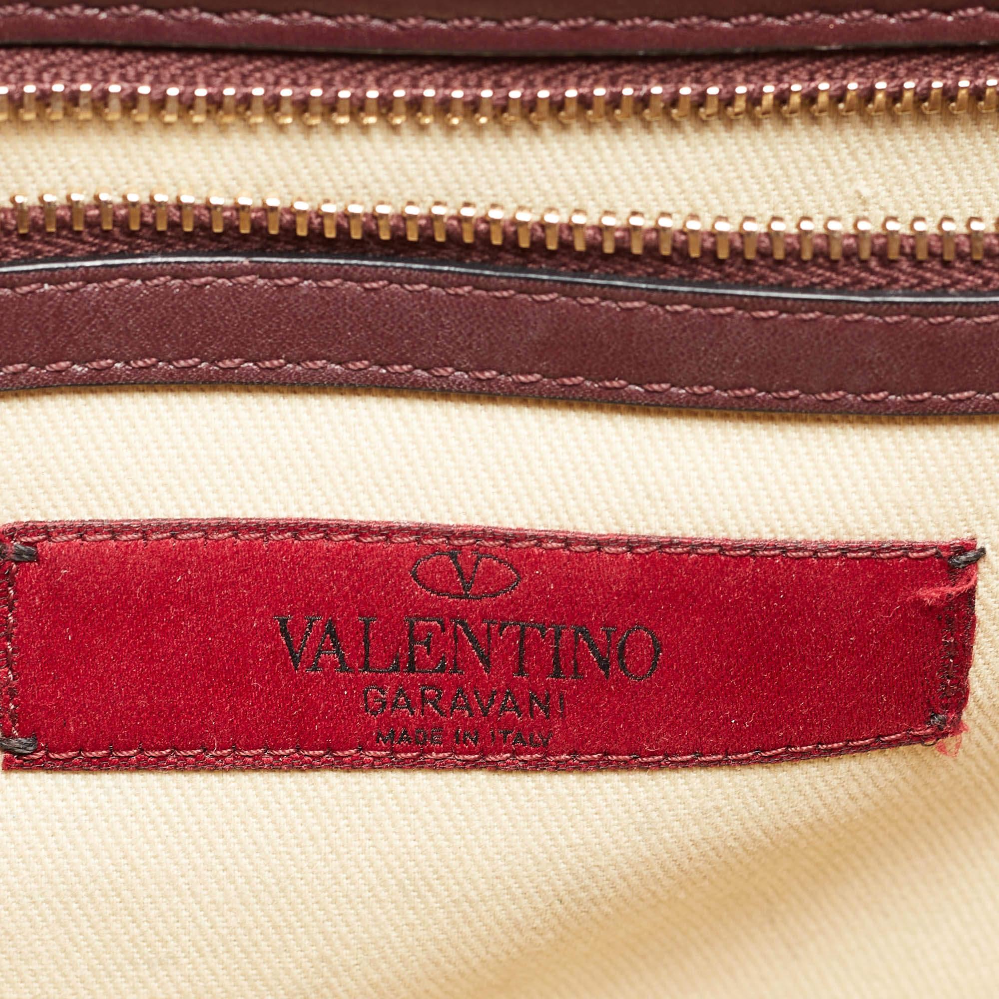 Valentino Burgundy Leather Medium Rockstud Glam Lock Flap Bag 6