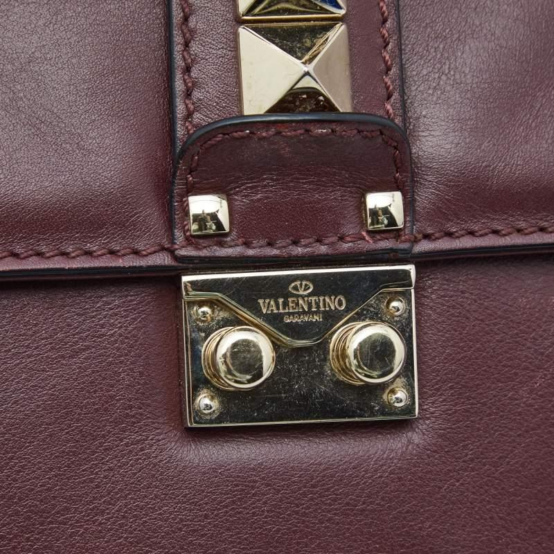 Valentino Burgundy Leather Medium Rockstud Glam Lock Flap Bag For Sale 7