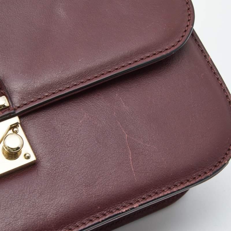 Valentino Burgundy Leather Medium Rockstud Glam Lock Flap Bag For Sale 8
