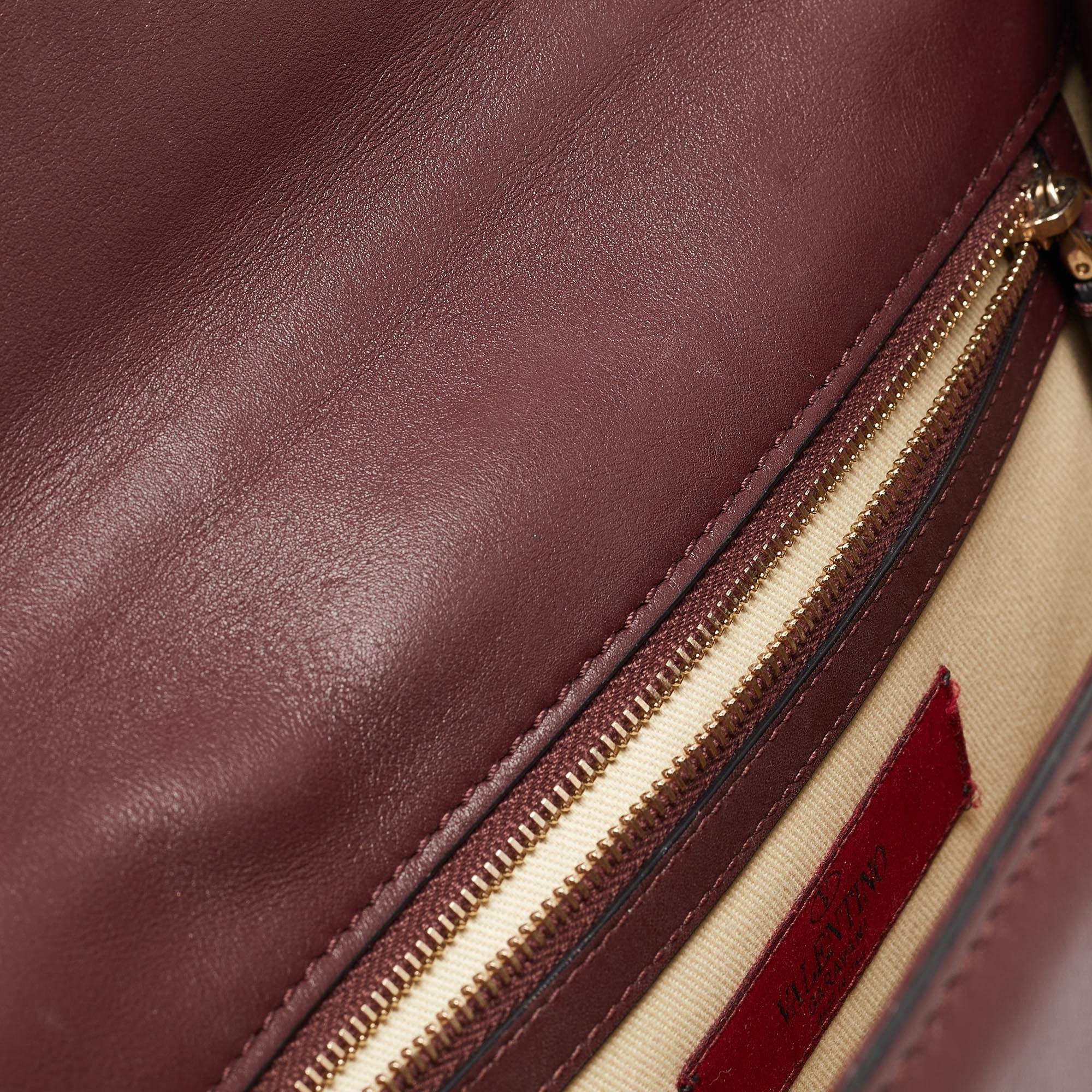 Valentino Burgundy Leather Medium Rockstud Glam Lock Flap Bag 8