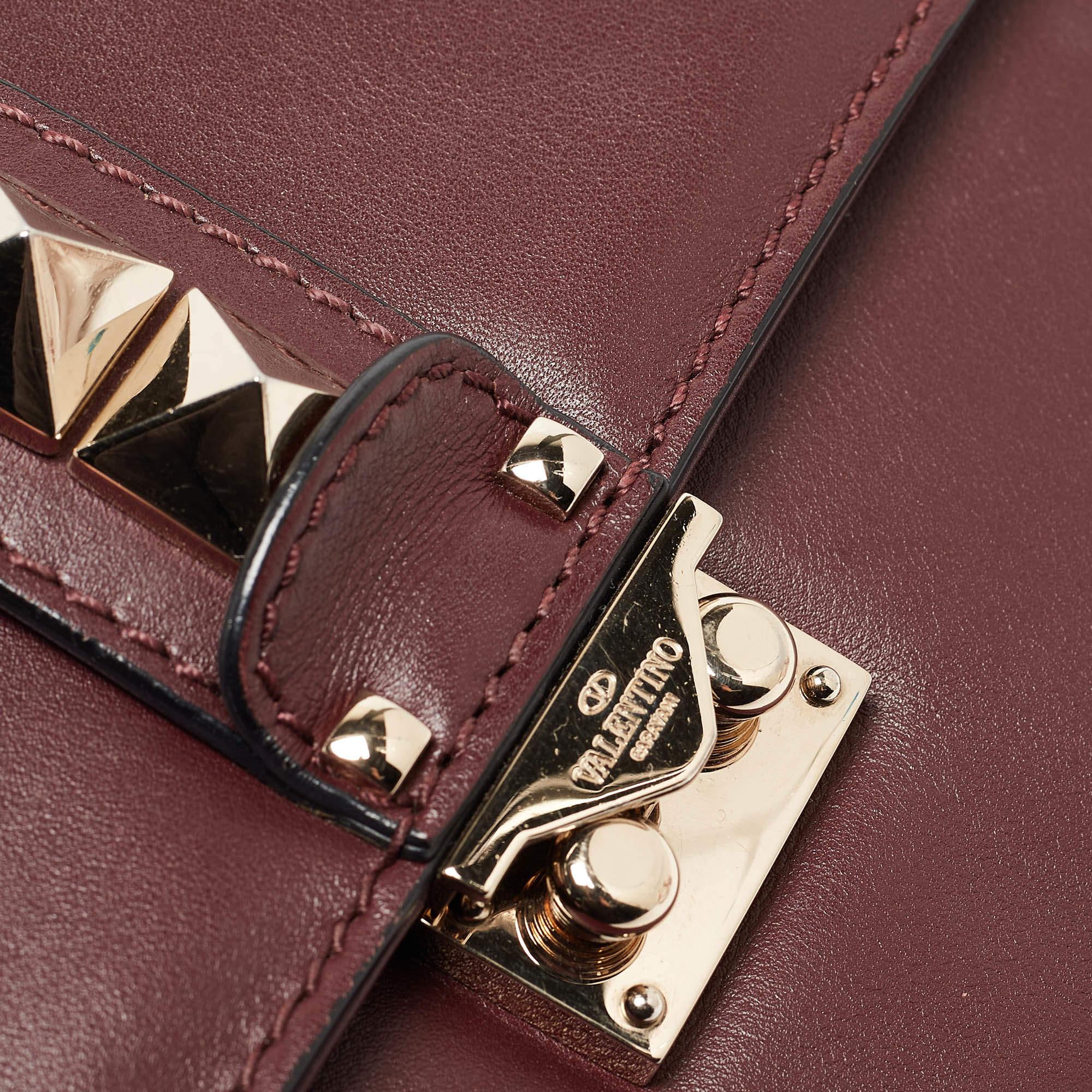 Valentino Burgundy Leather Medium Rockstud Glam Lock Flap Bag 9