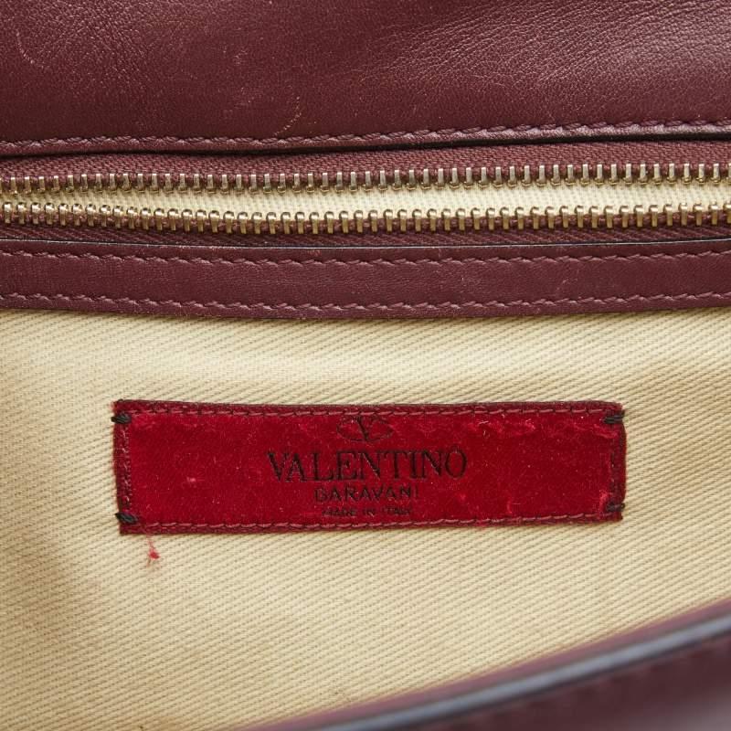 Valentino Burgundy Leather Medium Rockstud Glam Lock Flap Bag For Sale 10