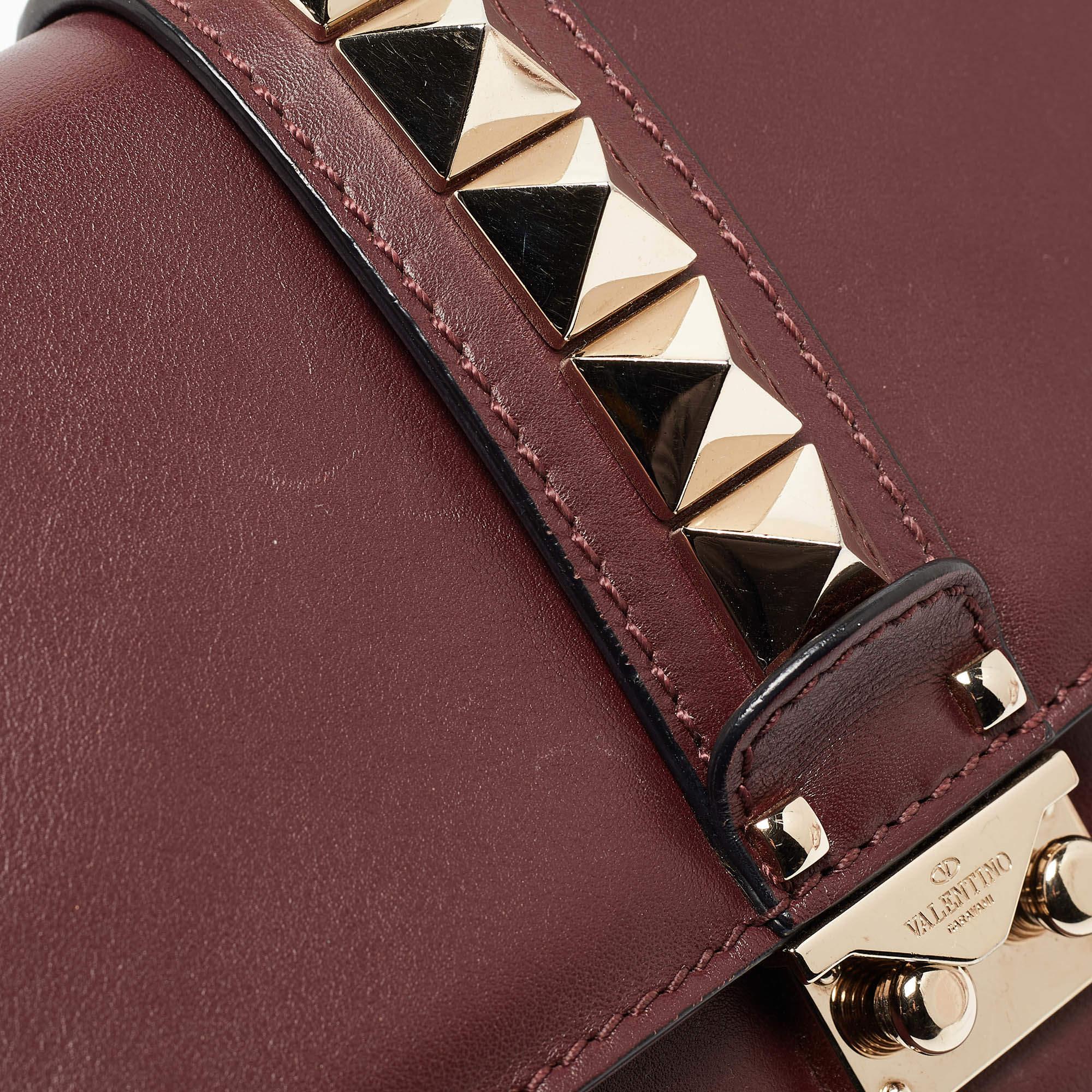 Valentino Burgundy Leather Medium Rockstud Glam Lock Flap Bag 10