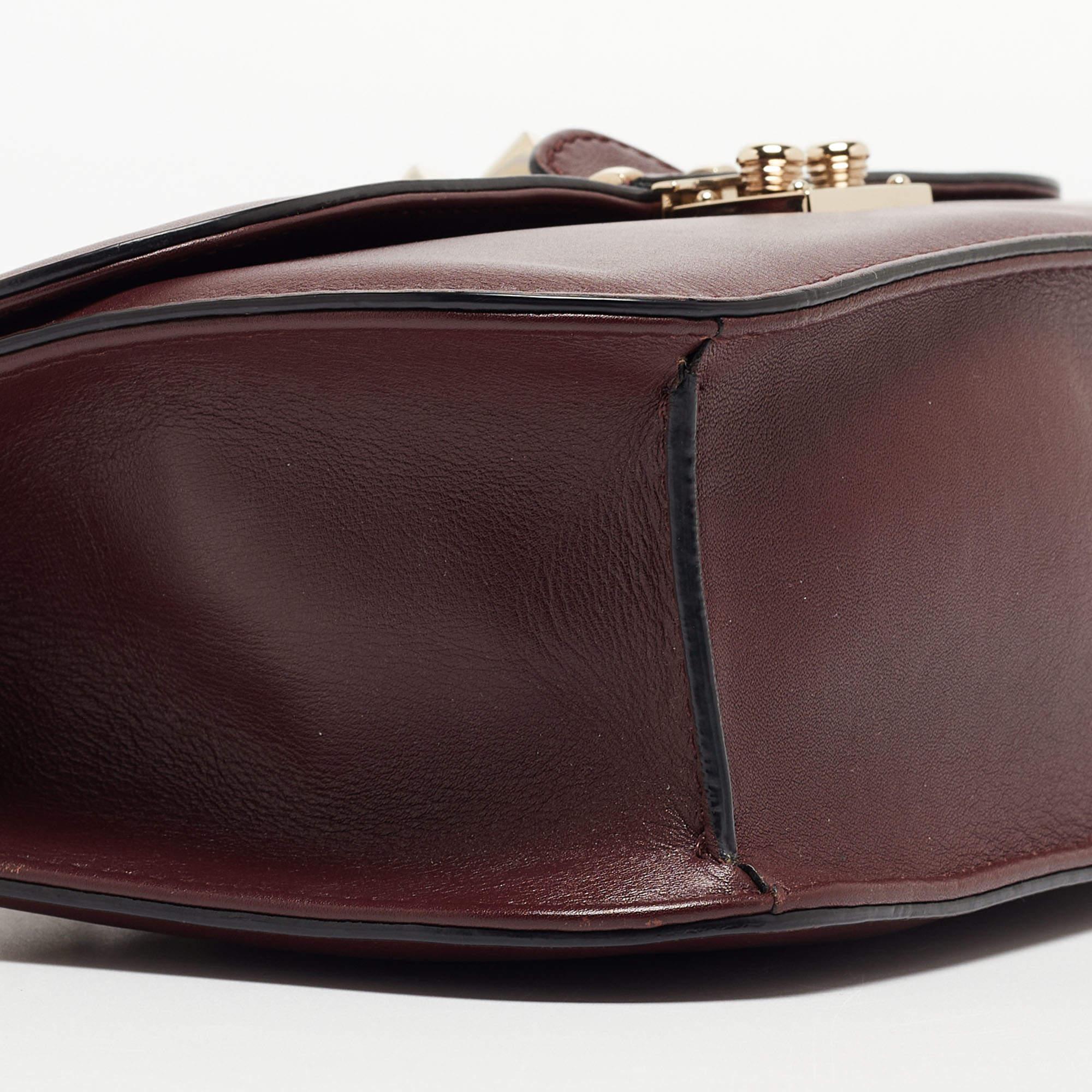 Valentino Burgundy Leather Medium Rockstud Glam Lock Flap Bag 11