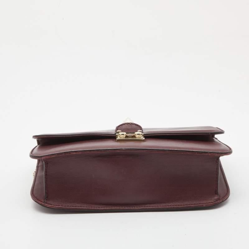 Valentino Burgundy Leather Medium Rockstud Glam Lock Flap Bag For Sale 2