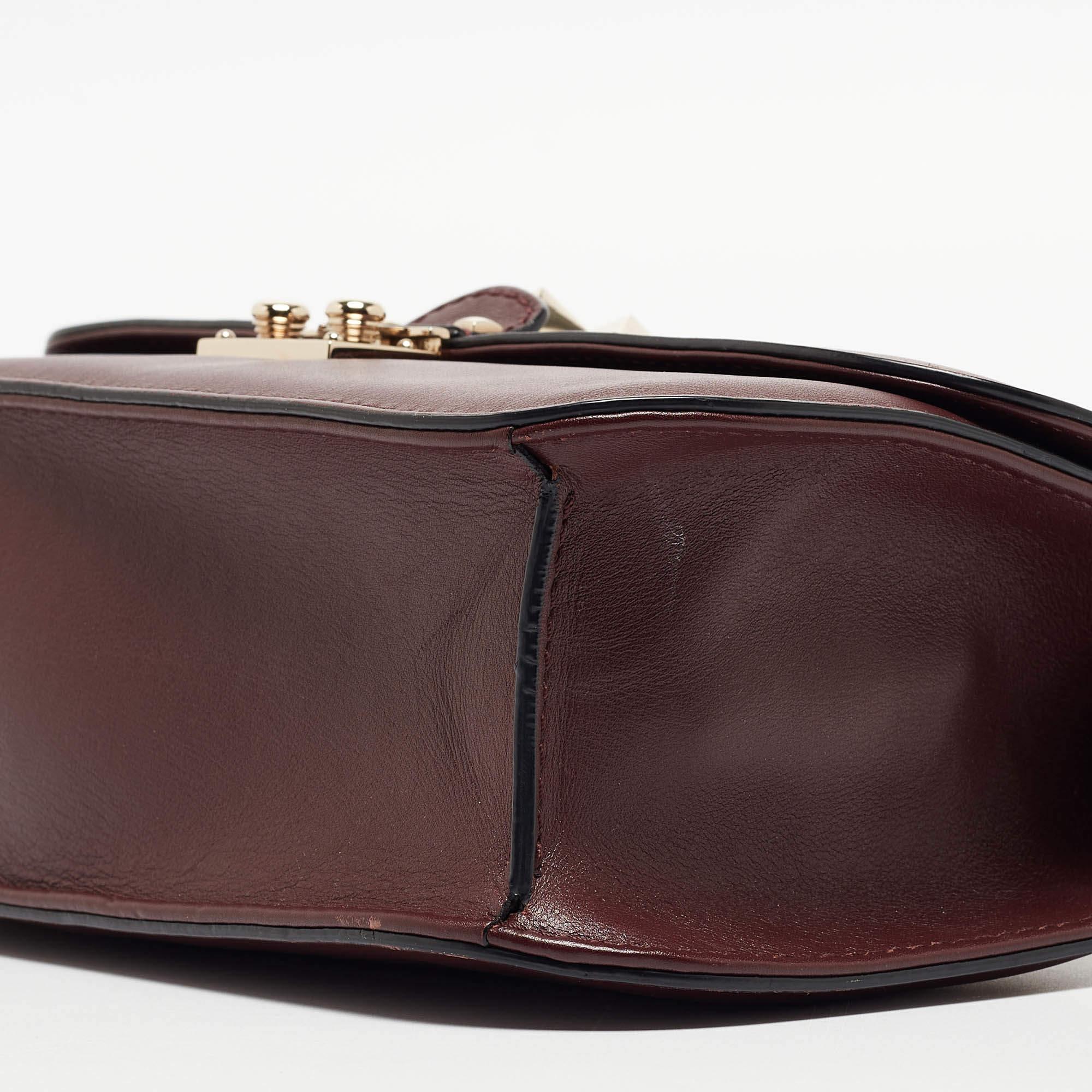 Valentino Burgundy Leather Medium Rockstud Glam Lock Flap Bag 2