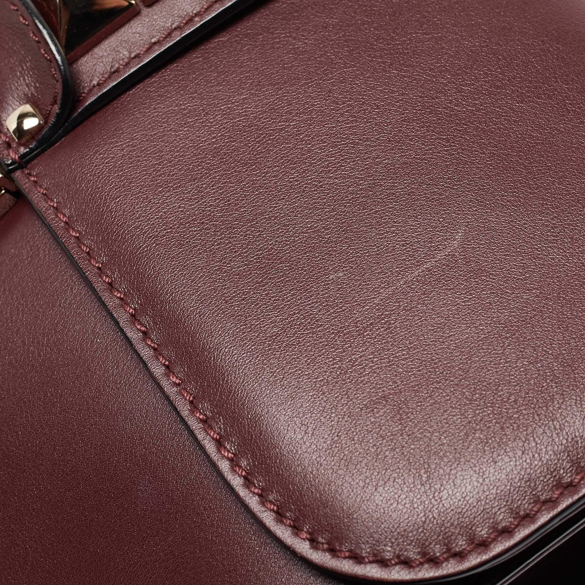 Valentino Burgundy Leather Medium Rockstud Glam Lock Flap Bag 3