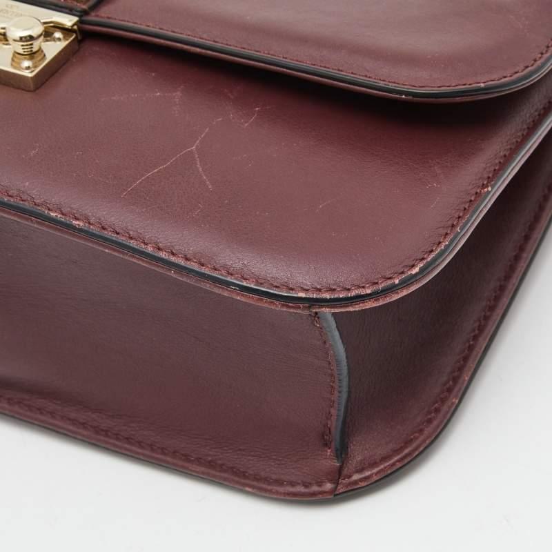 Valentino Burgundy Leather Medium Rockstud Glam Lock Flap Bag For Sale 4