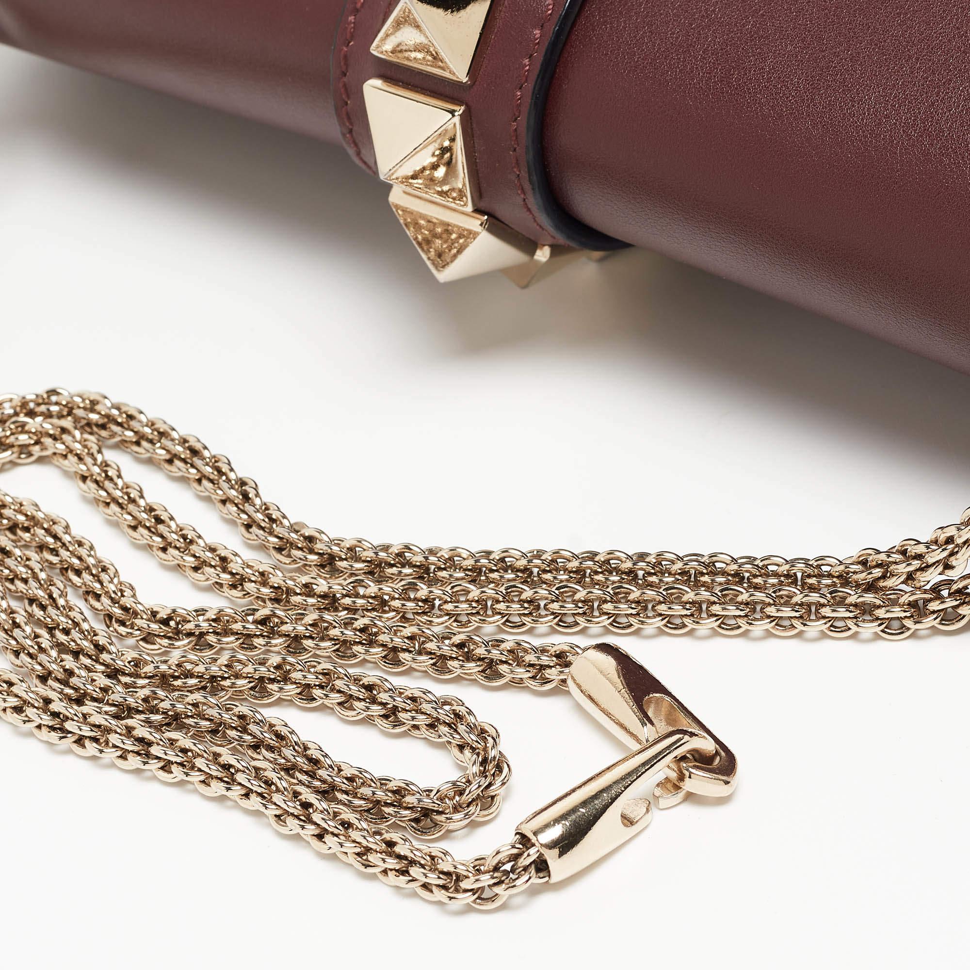 Valentino Burgundy Leather Medium Rockstud Glam Lock Flap Bag 4