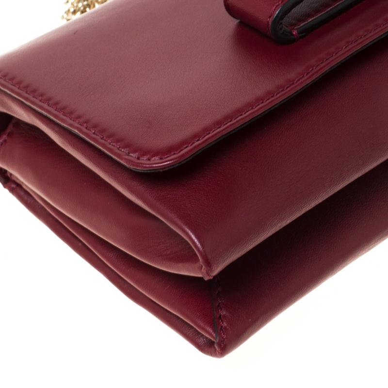 Women's Valentino Burgundy Leather Medium Va Va Voom Chain Shoulder Bag
