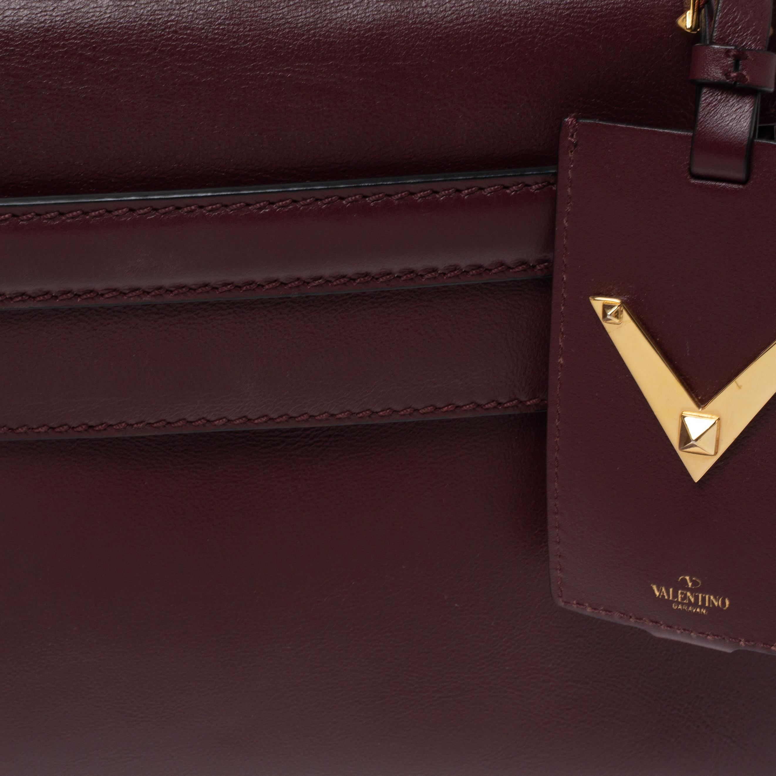 Valentino Burgundy Leather My Rockstud Top Handle Bag 2