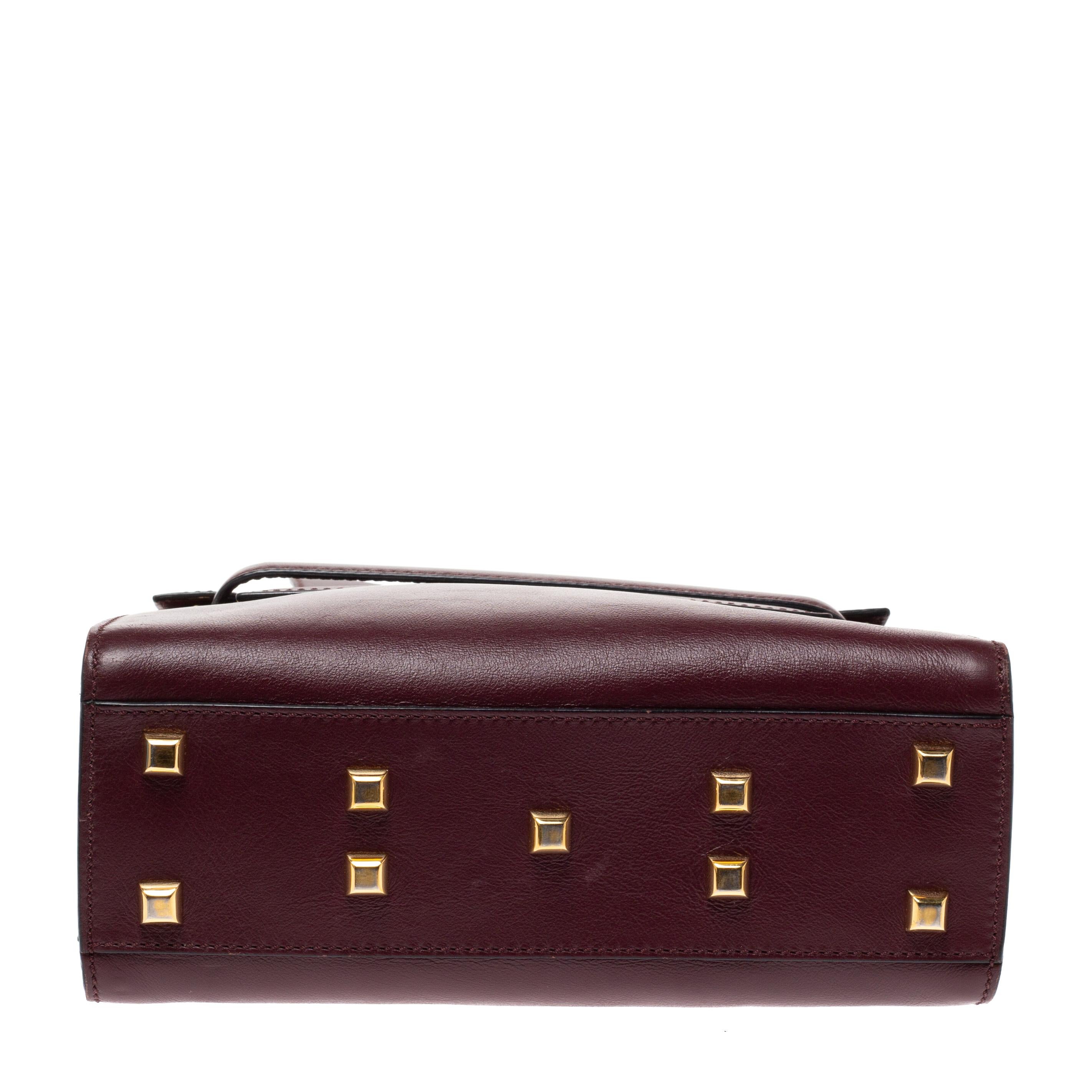 Women's Valentino Burgundy Leather My Rockstud Top Handle Bag