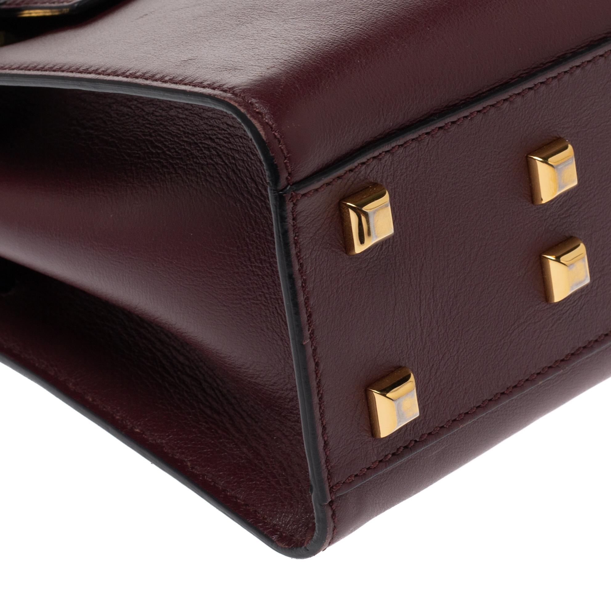 Valentino Burgundy Leather My Rockstud Top Handle Bag 1