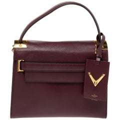 Valentino Burgundy Leather My Rockstud Top Handle Bag
