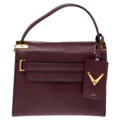 Valentino Burgundy Leather My Rockstud Top Handle Bag