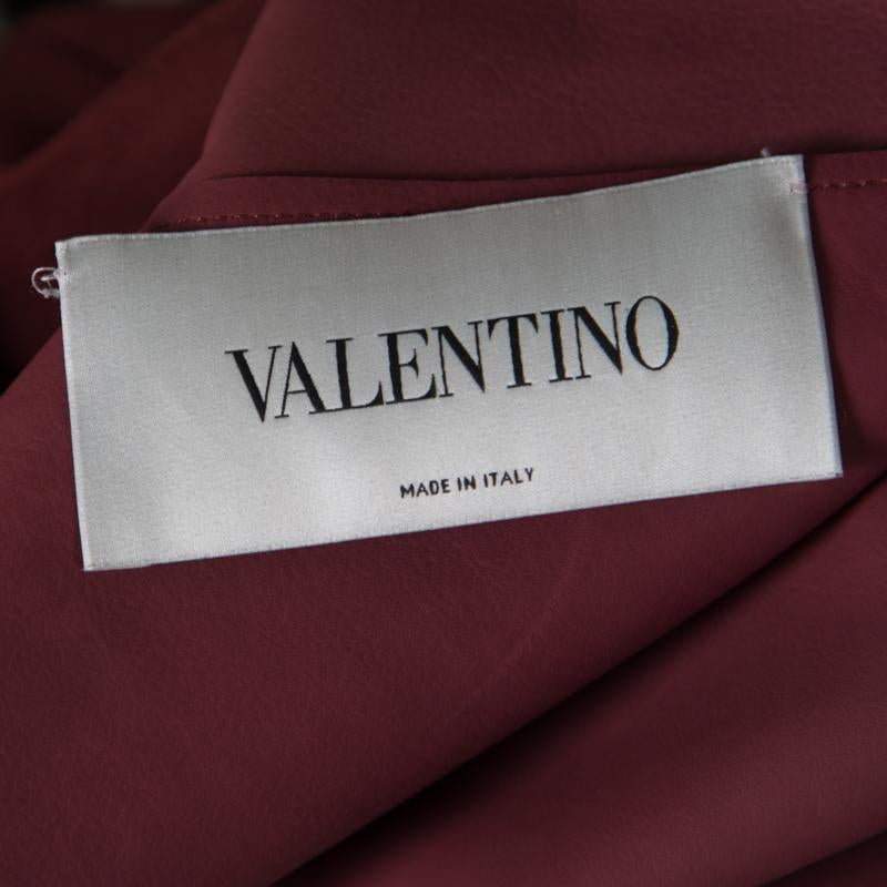 Valentino - Veste en cuir bourgogne style poncho à ourlet à franges S en vente 2