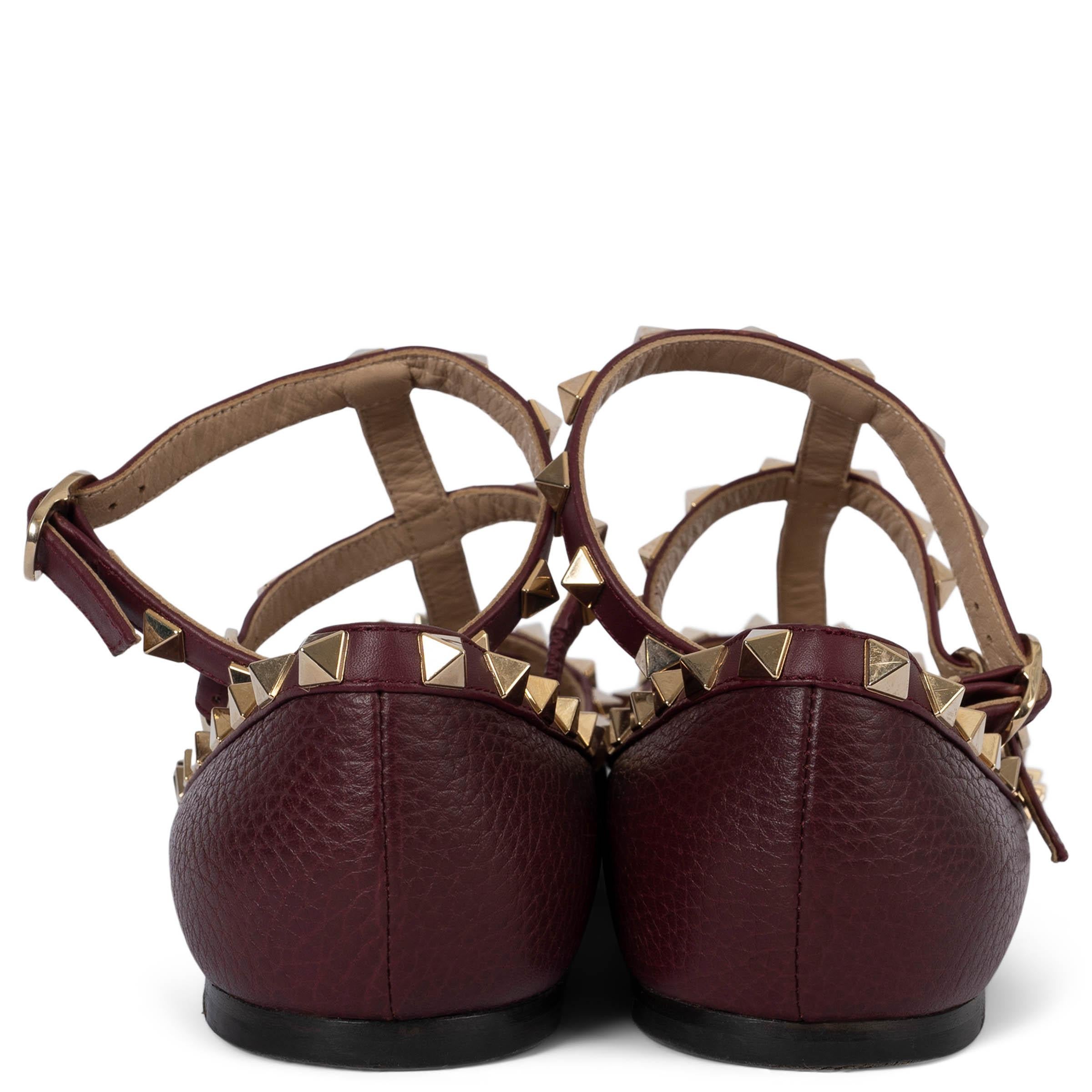 VALENTINO burgundy leather ROCKSTUD ANKLE STRAP Ballet Shoes 38.5 1