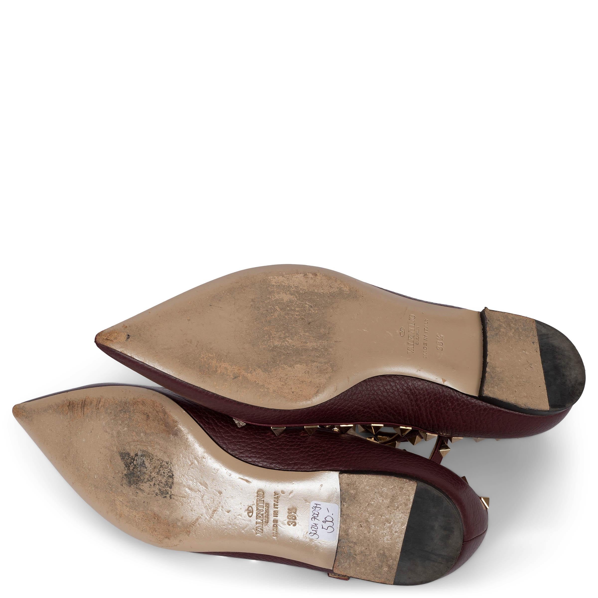 VALENTINO burgundy leather ROCKSTUD ANKLE STRAP Ballet Shoes 38.5 4