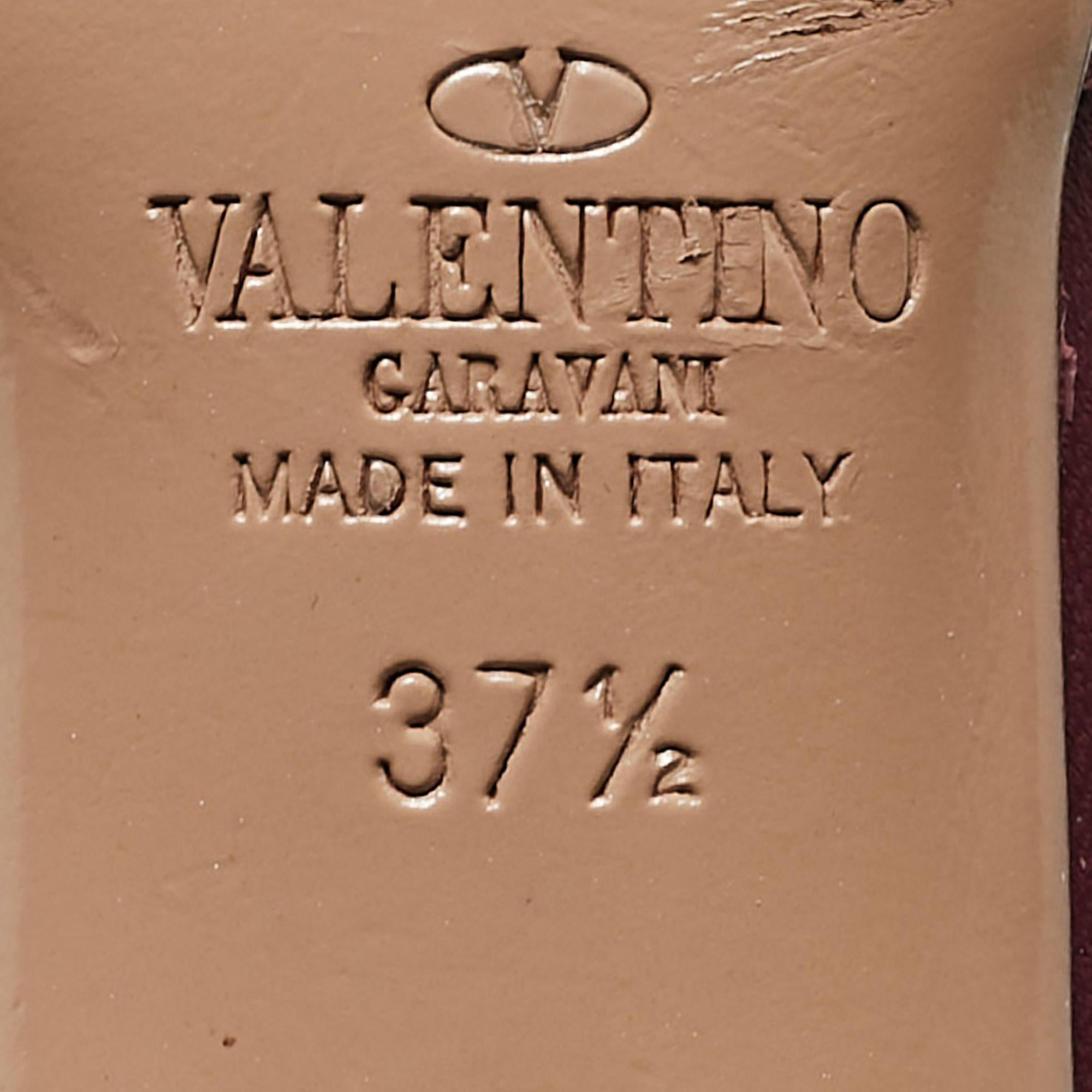 Valentino Burgundy Leather Rockstud Ankle Strap Pumps Size 37.5 For Sale 2