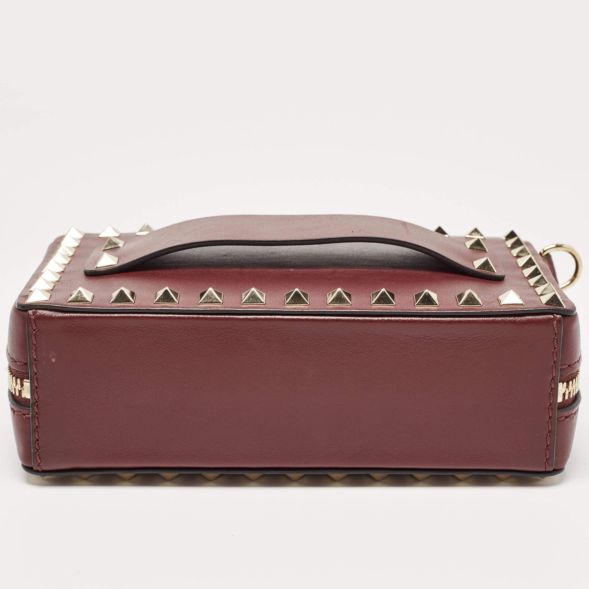 Valentino Burgundy Leather Rockstud Camera Crossbody Bag For Sale 6