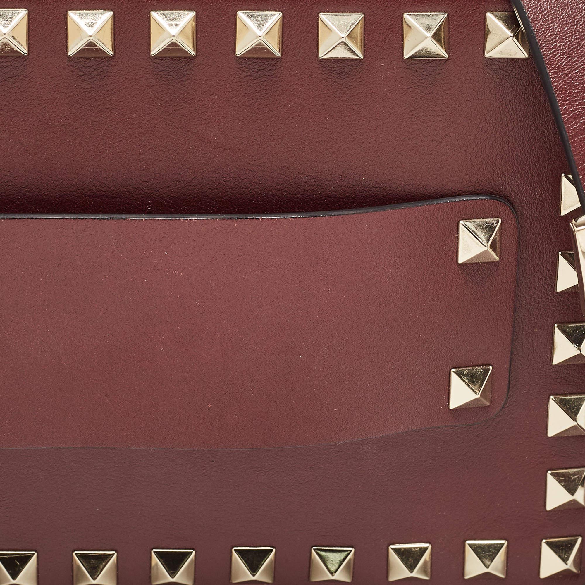 Valentino Burgundy Leather Rockstud Camera Crossbody Bag For Sale 8