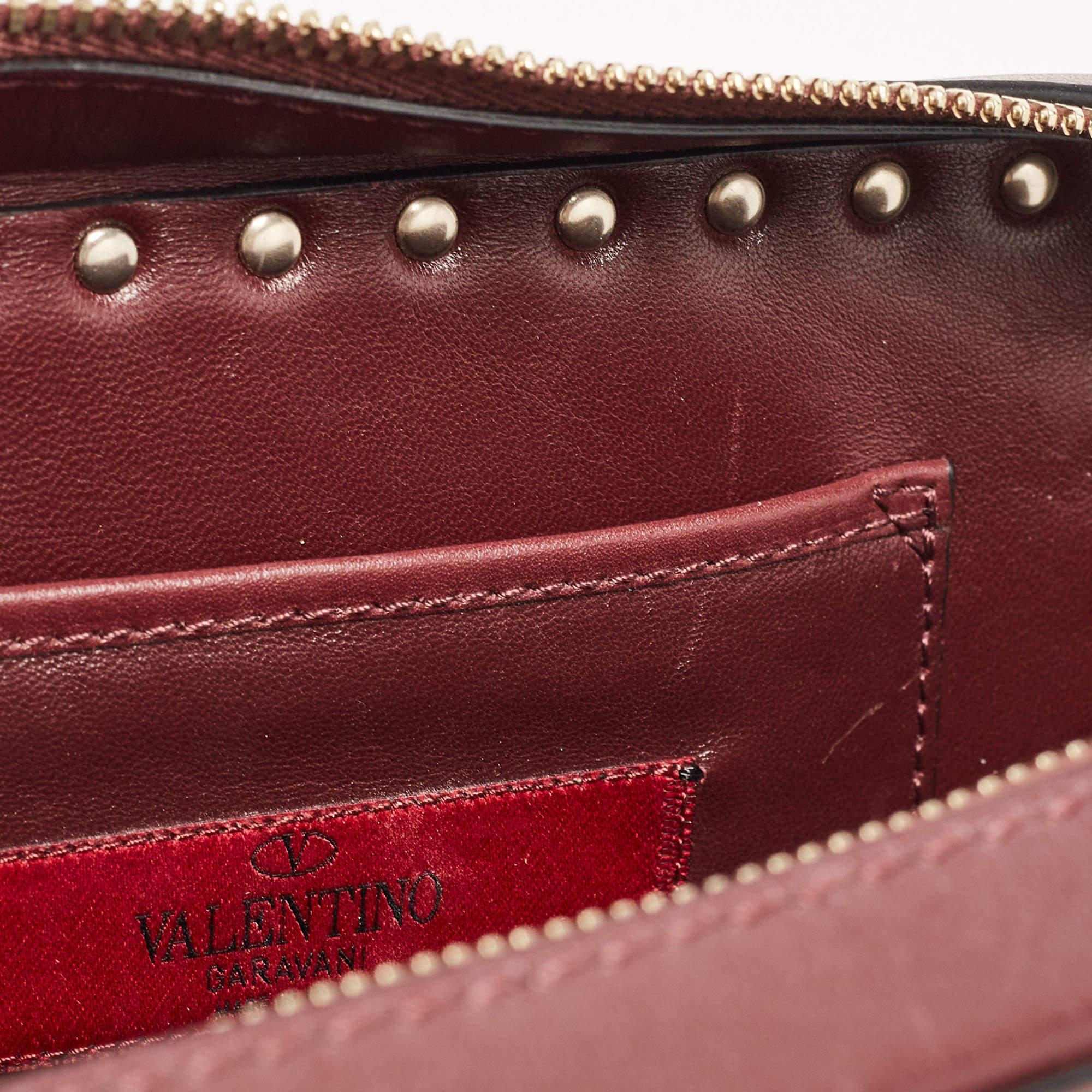 Valentino Burgundy Leather Rockstud Camera Crossbody Bag For Sale 1